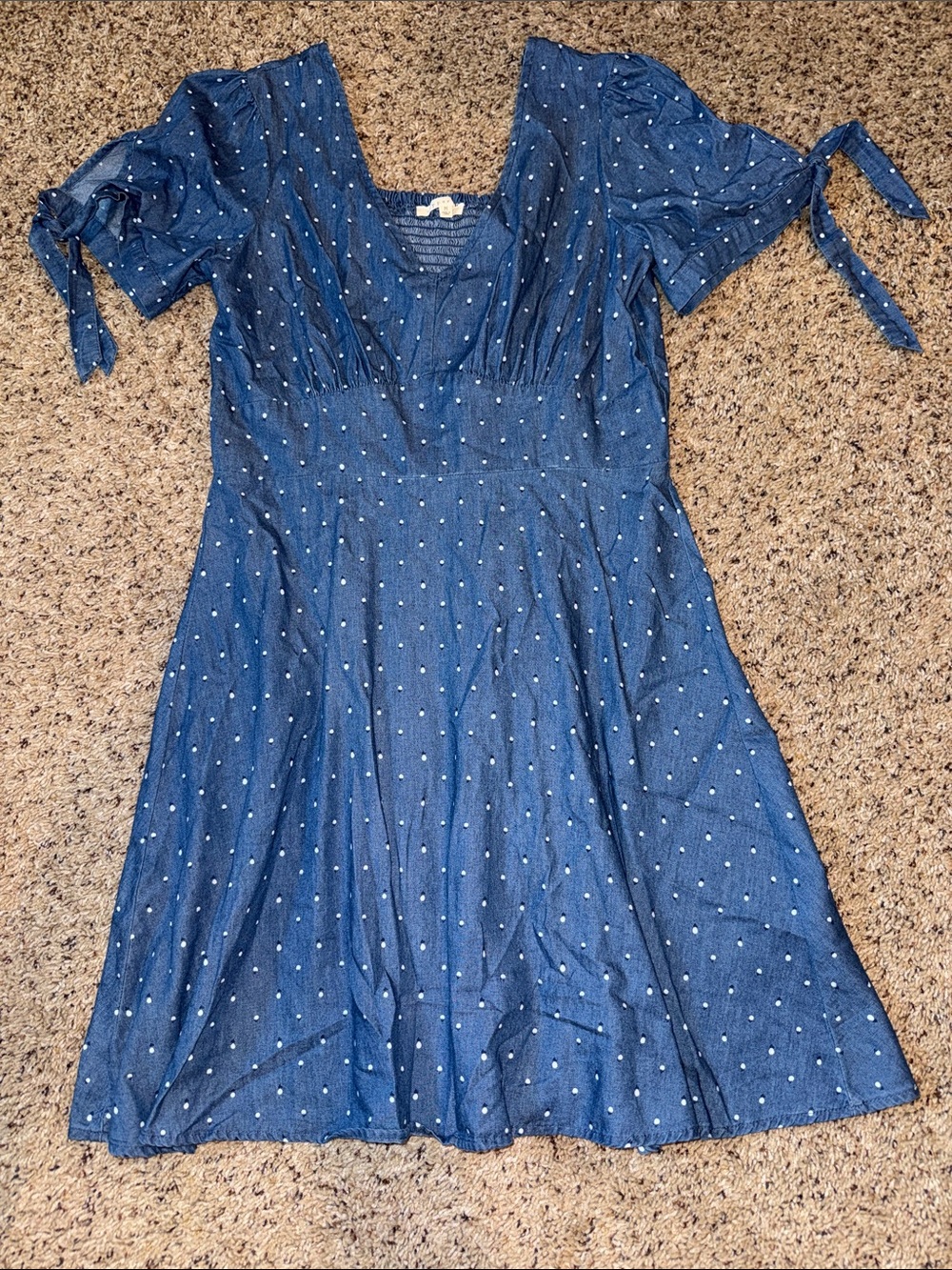 Blue Polka Dot Tie-Sleeve Dress
